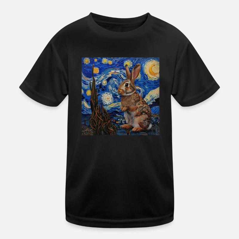 Hare, Rabbit, Van Gogh, Starry Night Kids Functional T-Shirt