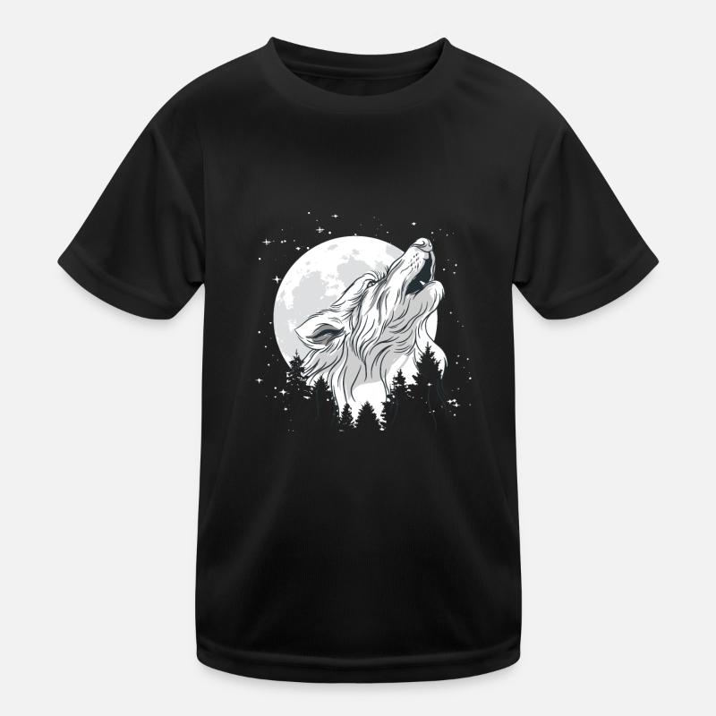 Mond mit einem Wolf Kinder Funktions-T-Shirt