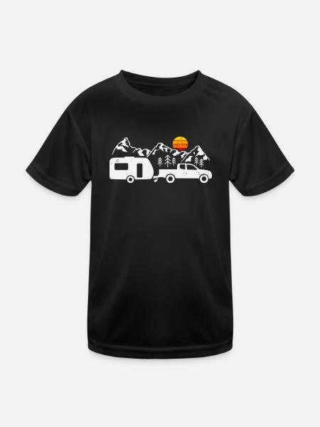 Camping Wohnwagen Camper Campingurlaub - Kinder Funktions-T-Shirt - Schwarz - Vorne