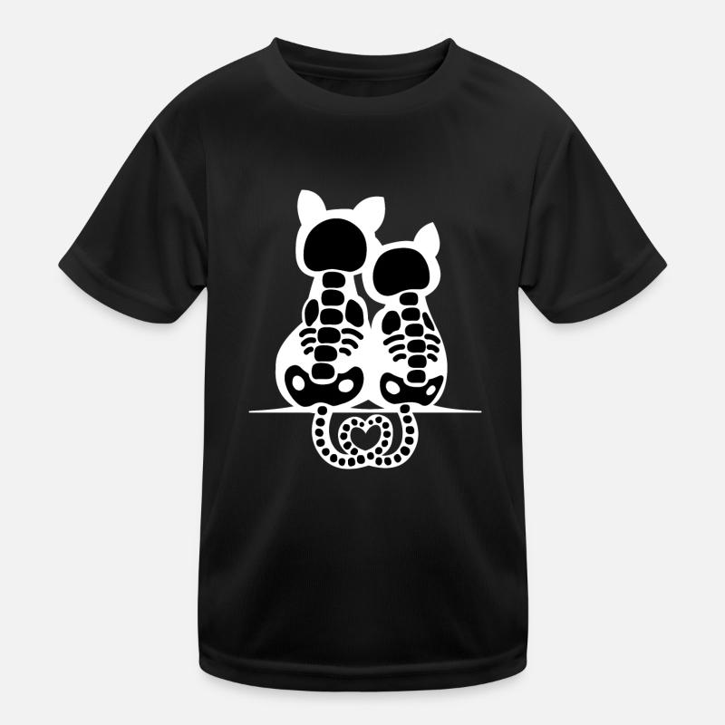 Effrayant Mignon Chat Squelette Bones Heart Tail Halloween - T-shirt sport Enfant - noir