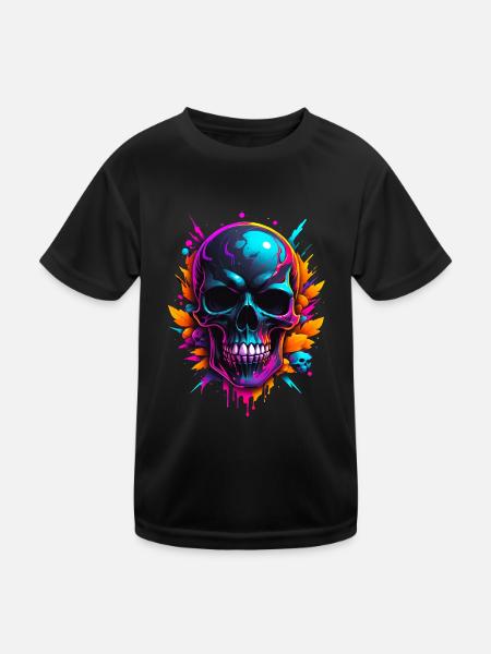 Skull - Kinder Funktions-T-Shirt - Schwarz - Vorne