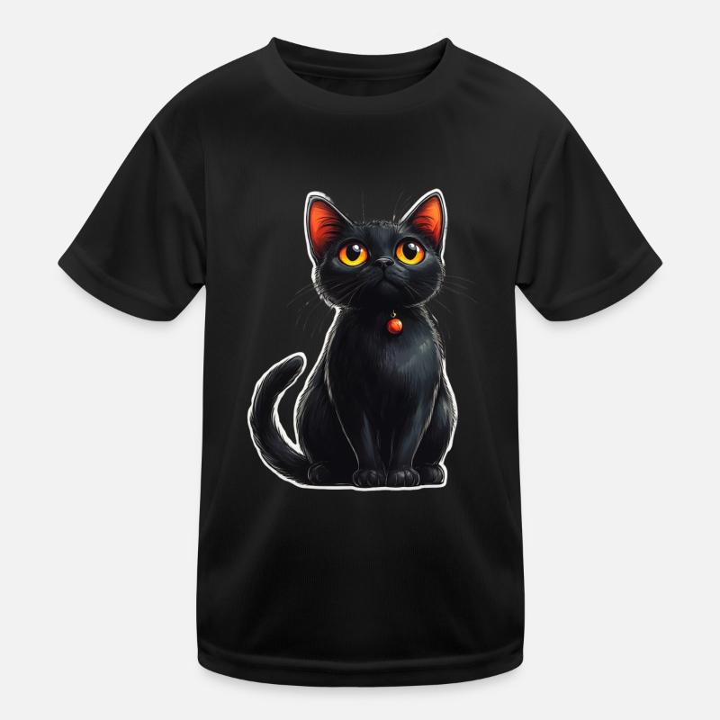 Schwarze Katze Kinder Funktions-T-Shirt