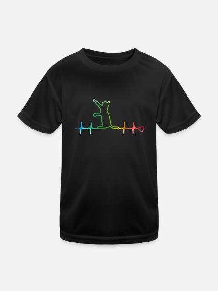 Heartbeat cat rainbow heart beat cat heart curve - Kids Functional T-Shirt - black