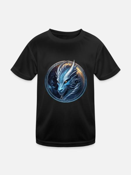 Krafttier Drache Stärke Schutz Drachenherz Magie - Kinder Funktions-T-Shirt - Schwarz
