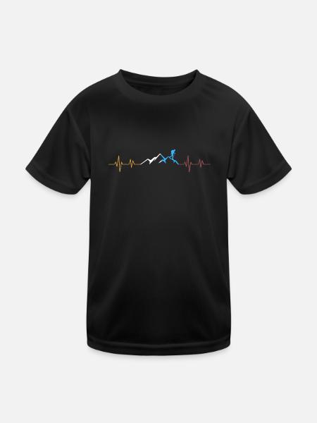 Herzschlag Wandern Hiking Berge Geschenk - Kinder Funktions-T-Shirt - Schwarz - Vorne