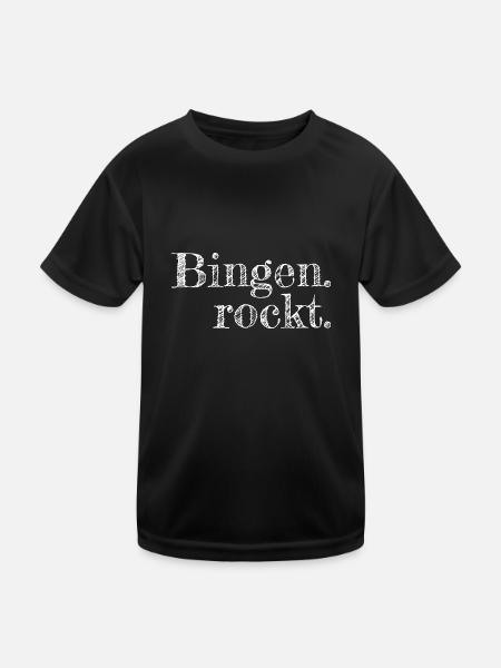 Bingen rockt - Textdesign mit Stadtnamen - Kinder Funktions-T-Shirt - Schwarz - Vorne