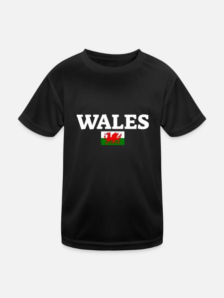 Wales Walisische Flagge Waliser - Kinder Funktions-T-Shirt - Schwarz - Vorne
