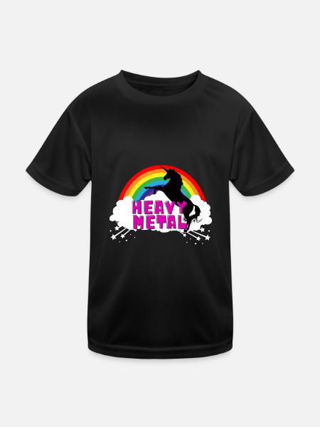 Damen heavy metal Shirt Unicorn Einhorn Regenbogen - Kinder Funktions-T-Shirt - Schwarz - Vorne