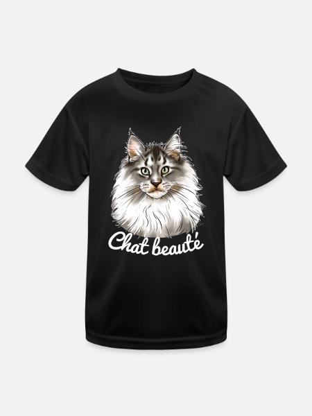 Chat beauté main coon (texte blanc) - T-shirt sport Enfant - noir - Devant