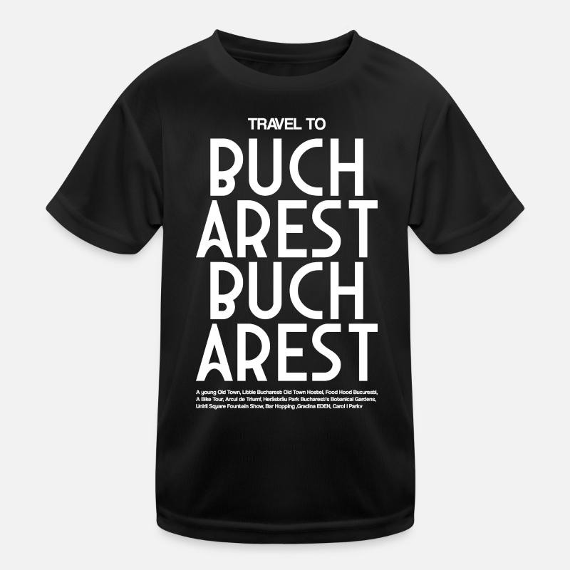 Reise nach Bukarest – Großbuchstaben Typo Kinder Funktions-T-Shirt