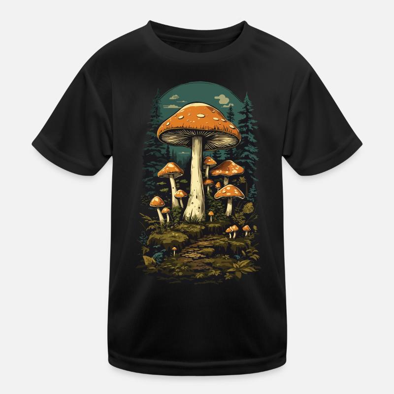 Vintage Mushrooms Design Retro Forest Magic Mushroom Picker Kids Functional T-Shirt