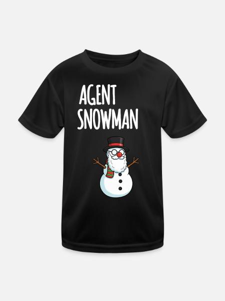 Agent Snowman - Kinder Funktions-T-Shirt - Schwarz - Vorne