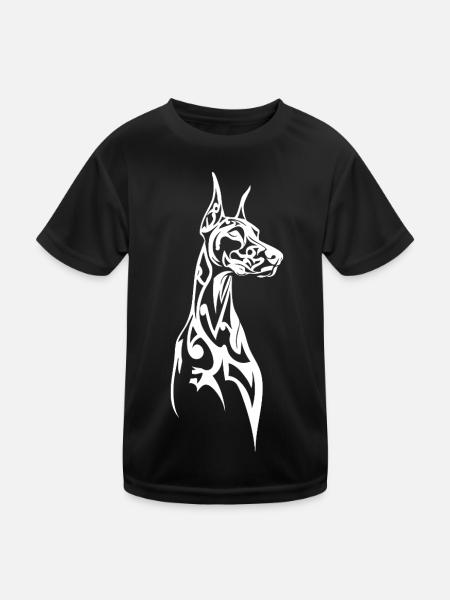 Line Art Doberman Profile - Kids Functional T-Shirt - black - Front