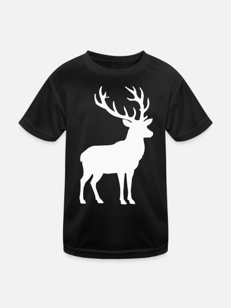 Hirschsilhouette Weiß Waldnatur - Kinder Funktions-T-Shirt - Schwarz - Vorne