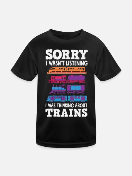 Didn't listen Thought of trains funny humor - Kids Functional T-Shirt - black - Front