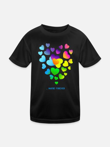 Herzen bunte Herzen Herzen Haufen - Kinder Funktions-T-Shirt - Schwarz - Vorne