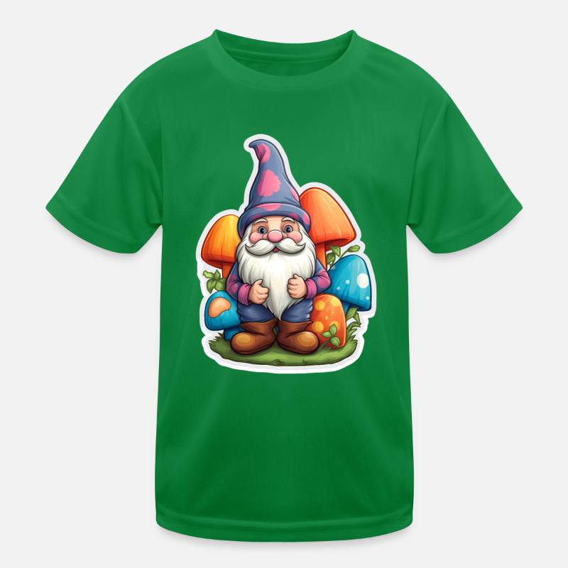 Dwarf surrounded by mushrooms Kids Functional T-Shirt