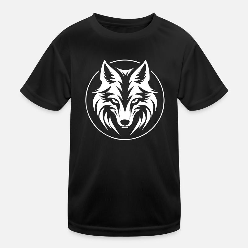 Wolf - Kinder Funktions-T-Shirt - Schwarz