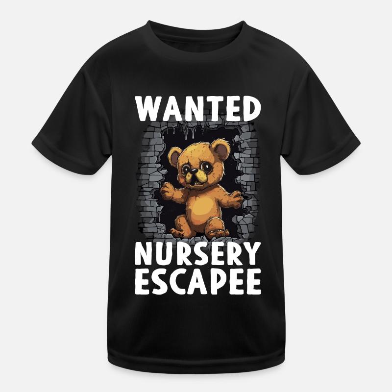 Teddybär auf der Flucht Teddy Wanted Nursery Escap Kinder Funktions-T-Shirt
