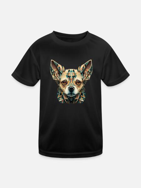 Farbenfrohes Chihuahua Kopf Artwork - Kinder Funktions-T-Shirt - Schwarz - Vorne