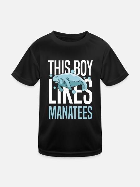 Lustiger Spruch Junge mag Manatees Ocean Wildlife - Kinder Funktions-T-Shirt - Schwarz - Vorne