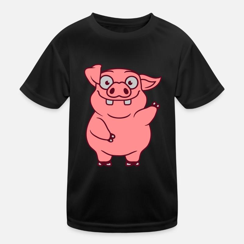 Waving Funny Pig Comic Kids Functional T-Shirt