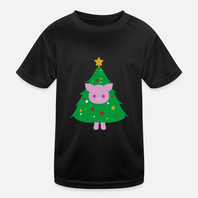 Pig dressed as a Christmas tree Kids Functional T-Shirt