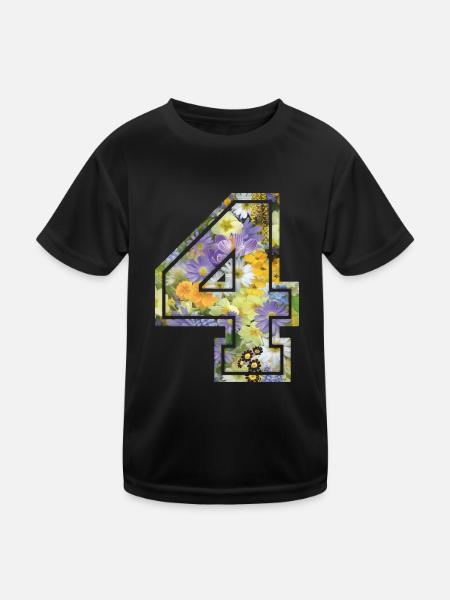 Nummer 4 Blume, Fußballmannschaft, Universitätsbasketball - Kinder Funktions-T-Shirt - Schwarz - Vorne