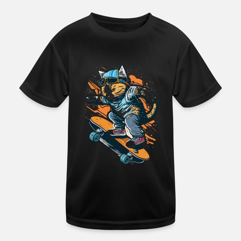 Cooler Katzen-Skate Kinder Funktions-T-Shirt