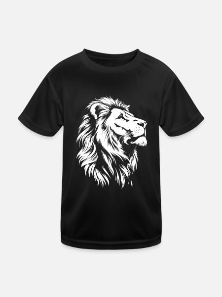 Löwe - Kinder Funktions-T-Shirt - Schwarz - Vorne