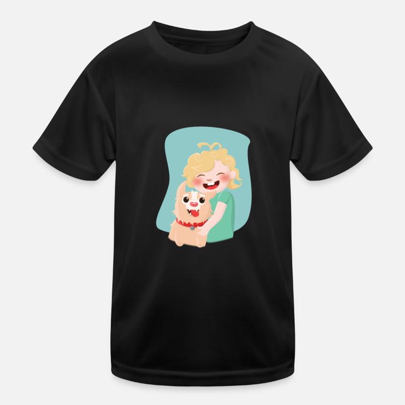 Kind mit Hund Kinder Funktions-T-Shirt