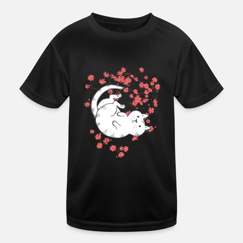 Chat avec les fleurs rouges T-shirt sport Enfant
