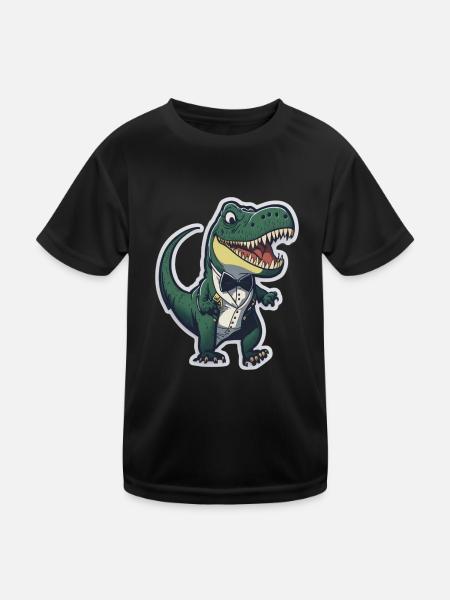 T-Rex in ATuxedo T-Rex im Anzug - Kinder Funktions-T-Shirt - Schwarz - Vorne