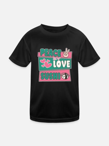 Japanese Food Lover Peace Love Sushi - Kinder Funktions-T-Shirt - Schwarz - Vorne