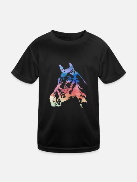 pferdekopf,pferd,aquarell,pink,malerei,bunt - Kinder Funktions-T-Shirt - Schwarz - Vorne