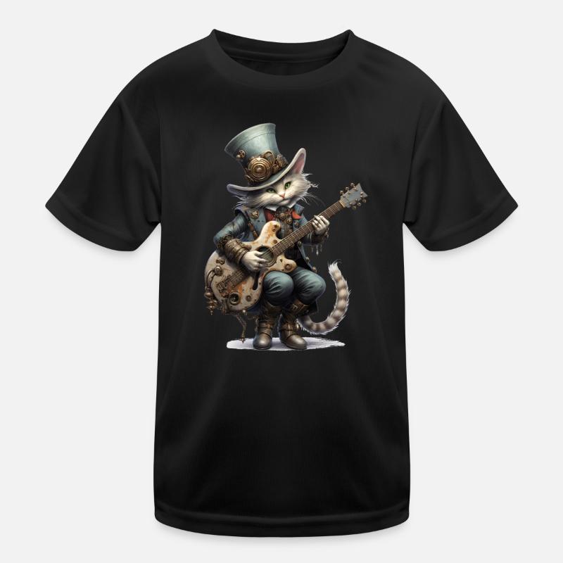 Guitare Playing Cat Steampunk T-shirt sport Enfant