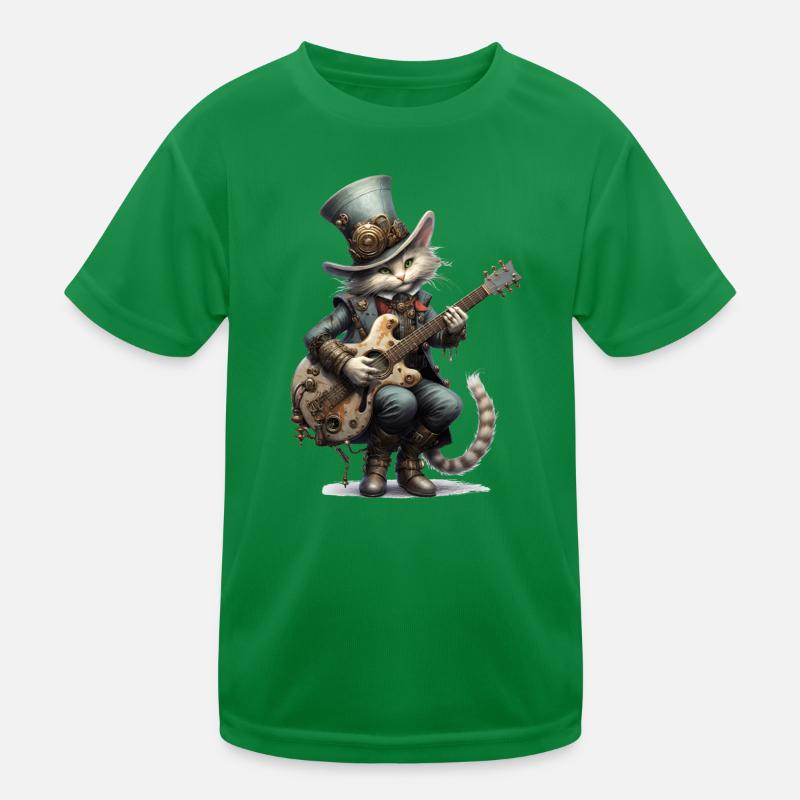 Guitare Playing Cat Steampunk T-shirt sport Enfant