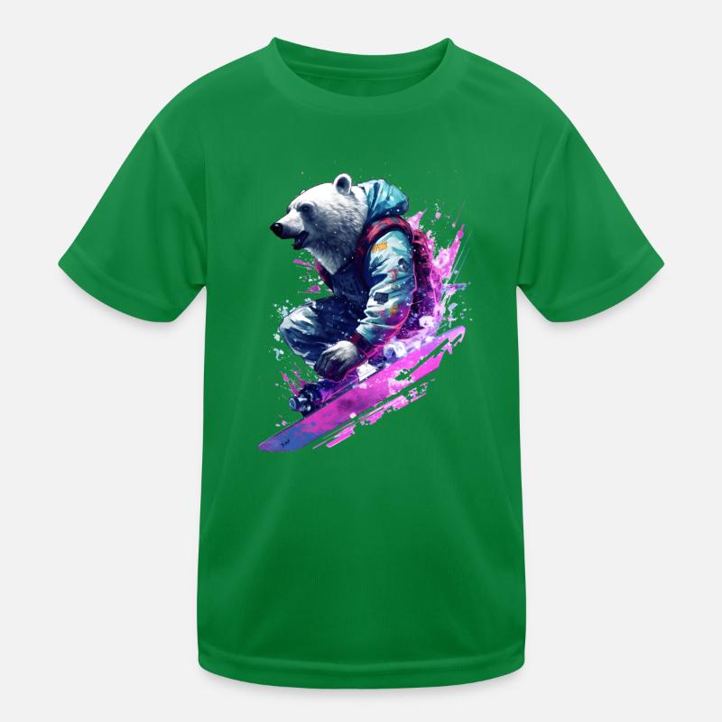 Polar bear on snowboard Kids Functional T-Shirt