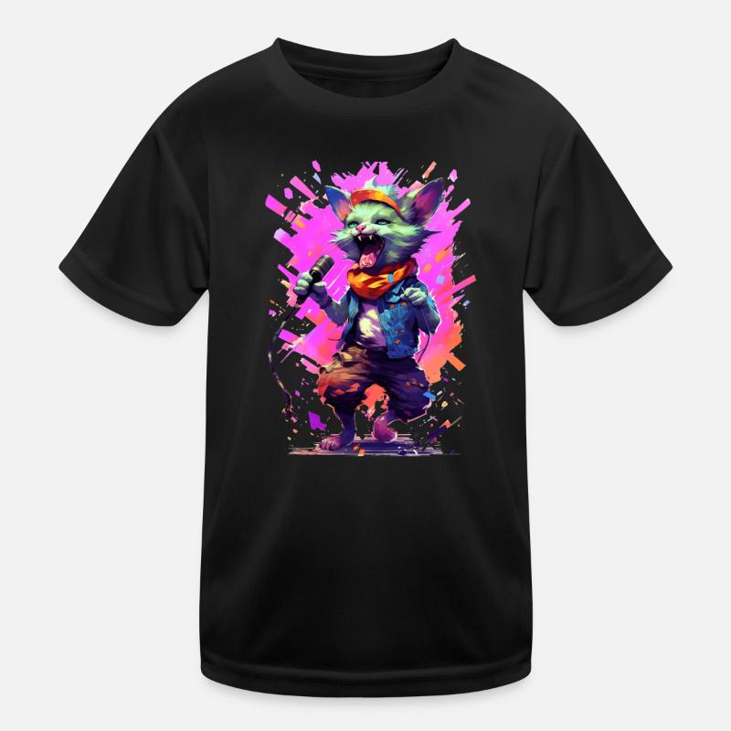 Singende Katze mit Mikrofon Kinder Funktions-T-Shirt