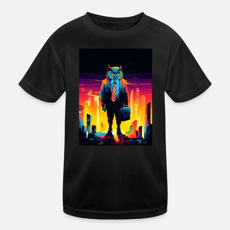 Owl in Suit City Skyline Kids Functional T-Shirt