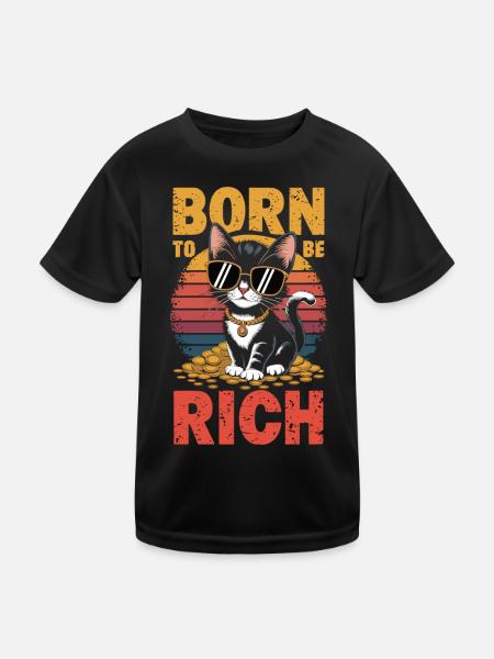 Born for Wealth – Cool Cat Edition - Kids Functional T-Shirt - black - Front