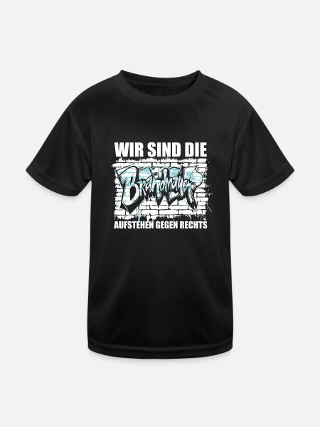 Wir sind die Brandmauer - Aufstehen gegen rechts - Kinder Funktions-T-Shirt - Schwarz - Vorne