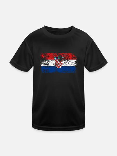 Kroatien Flagge Adria Zagreb Kroatische Fahne - Kinder Funktions-T-Shirt - Schwarz - Vorne