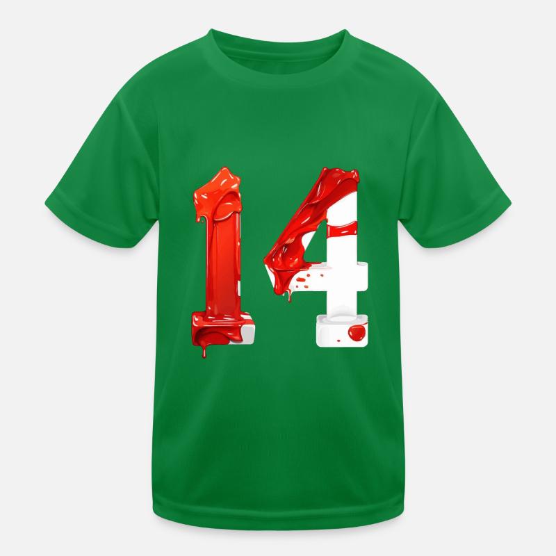 NR. 14 NUMMER 14 ROT WEIß 14. GEBURTSTAG Kinder Funktions-T-Shirt