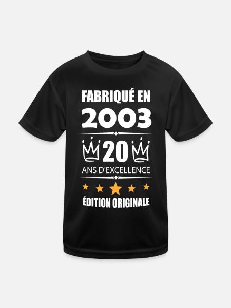 Vintage 2003 20Ans Anniversaire Cadeau Homme Femme - T-shirt sport Enfant - noir - Devant