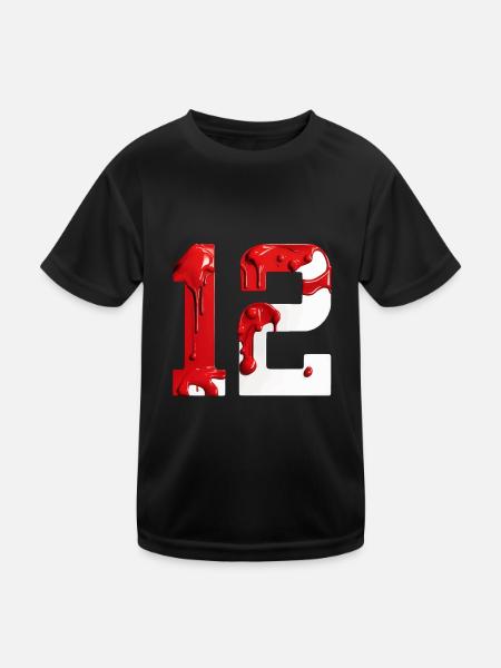 NR. 12 NUMMER 12 ROT WEIß 12. GEBURTSTAG - Kinder Funktions-T-Shirt - Schwarz - Vorne
