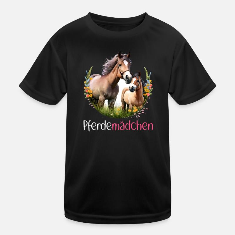 Pferdemädchen Pferdeshirt Süß Pferd Blumen Mädchen Kinder Funktions-T-Shirt