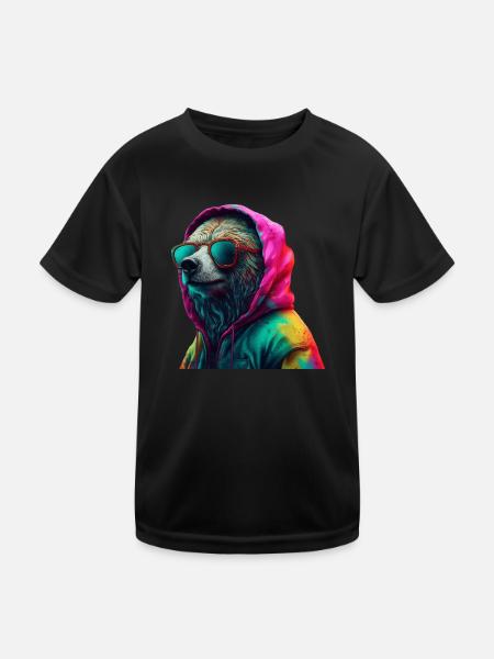 Bear with Sunglasses Colorful Cool Bears Forest Animal - Kids Functional T-Shirt - black - Front