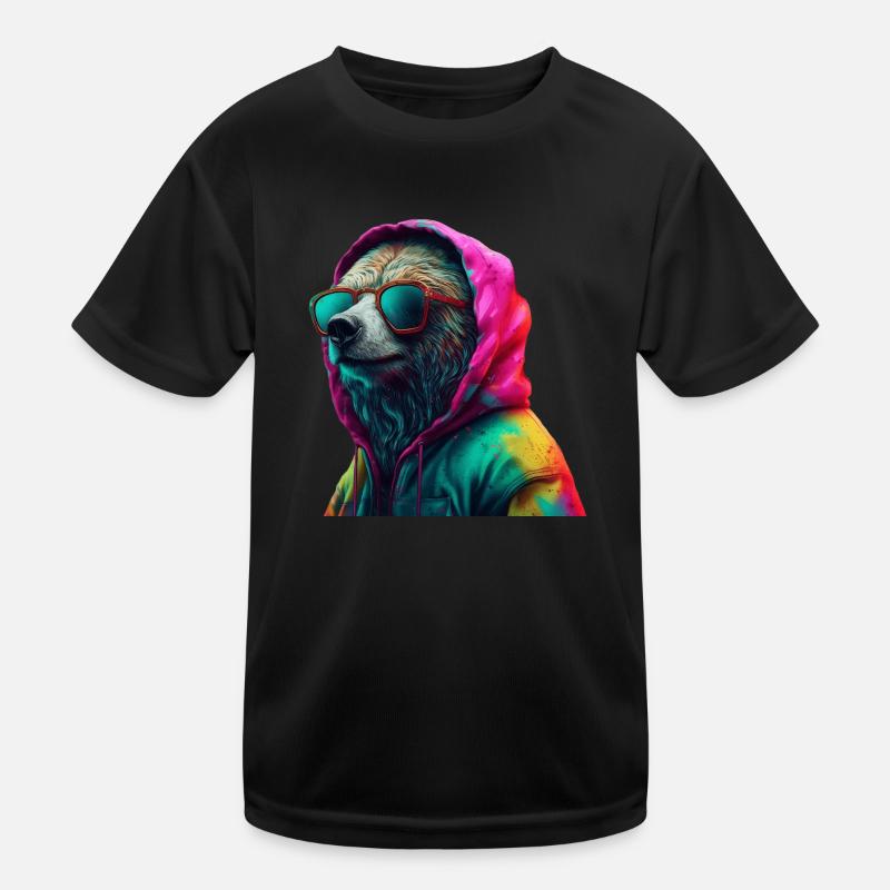 Bär mit Sonnenbrille Bunt Coole Bären Waldtier Kinder Funktions-T-Shirt