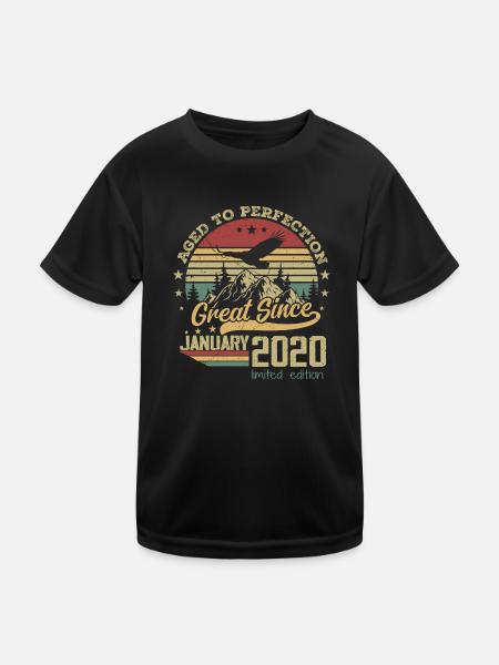4 years Old Aged to Perfection Born: January 2020 - Kids Functional T-Shirt - black - Front